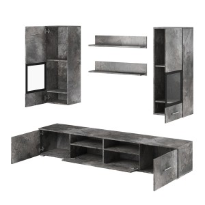 Composition de 5 meubles design pour salon effet ardoise collection CONNOR