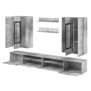 Composition XL de 8 meubles design pour salon coloris gris effet béton collection CONNOR