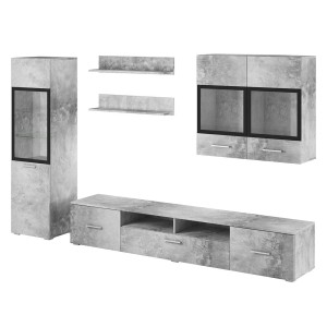 Composition de 6 meubles design pour salon coloris gris effet béton collection CONNOR