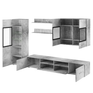 Composition de 6 meubles design pour salon coloris gris effet béton collection CONNOR