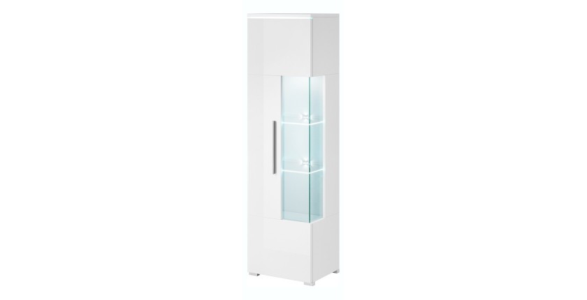 Vitrine haute design collection BOMBAY. Coloris blanc brillant. Ouverture Gauche