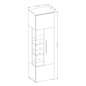 Vitrine haute design collection BOMBAY. Coloris blanc brillant. Ouverture droite