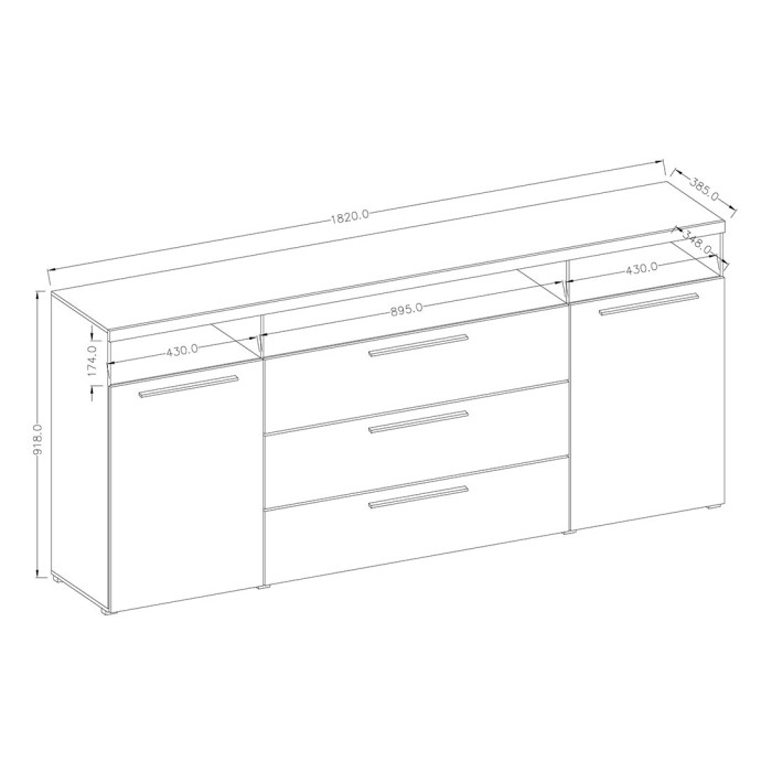 Buffet 180cm pour salon couleur blanc brillant collection BOMBAY