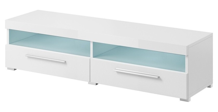 Meuble TV 140cm collection BOMBAY. Couleur blanc brillant