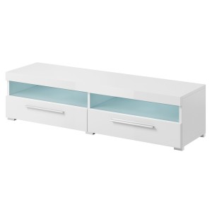 Meuble TV 140cm collection BOMBAY. Couleur blanc brillant