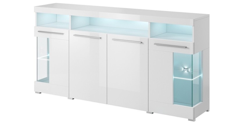 Buffet XL 180cm avec 4 portes couleur blanc brillant collection BOMBAY