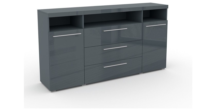 Buffet 180cm pour salon couleur gris brillant collection BOMBAY