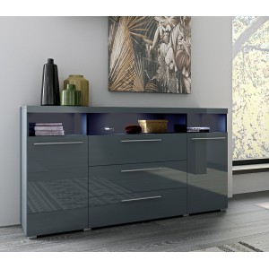 Buffet 180cm pour salon couleur gris brillant collection BOMBAY