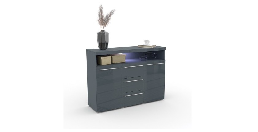 Buffet 130cm pour salon couleur gris brillant collection BOMBAY