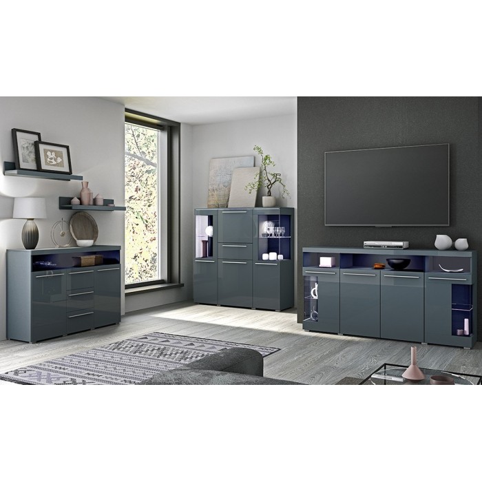Buffet 130cm pour salon couleur gris brillant collection BOMBAY