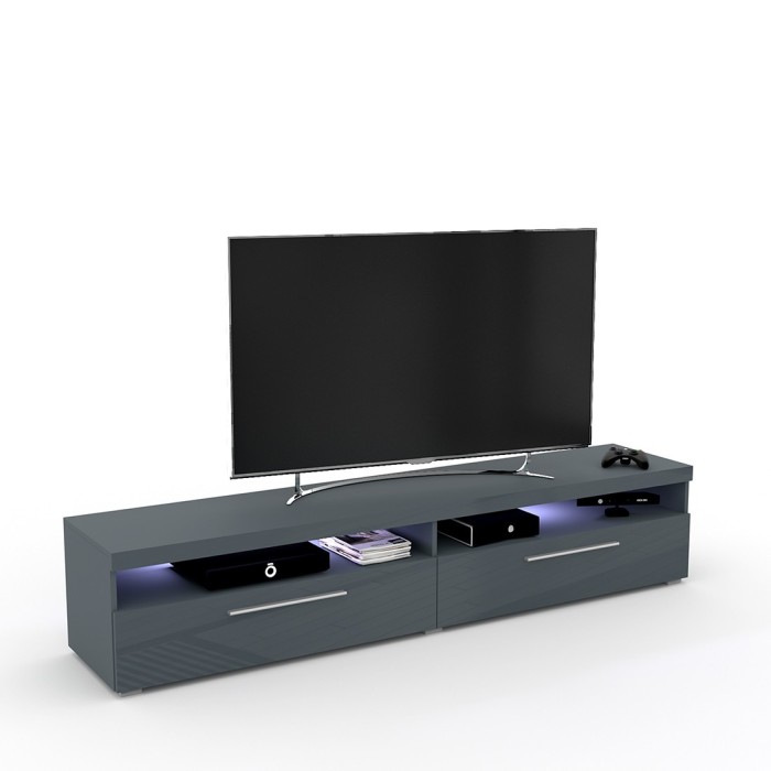 Meuble TV XL 200cm collection BOMBAY. Couleur gris brillant
