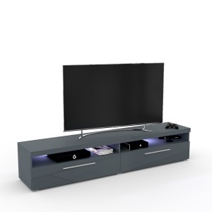 Meuble TV XL 200cm collection BOMBAY. Couleur gris brillant