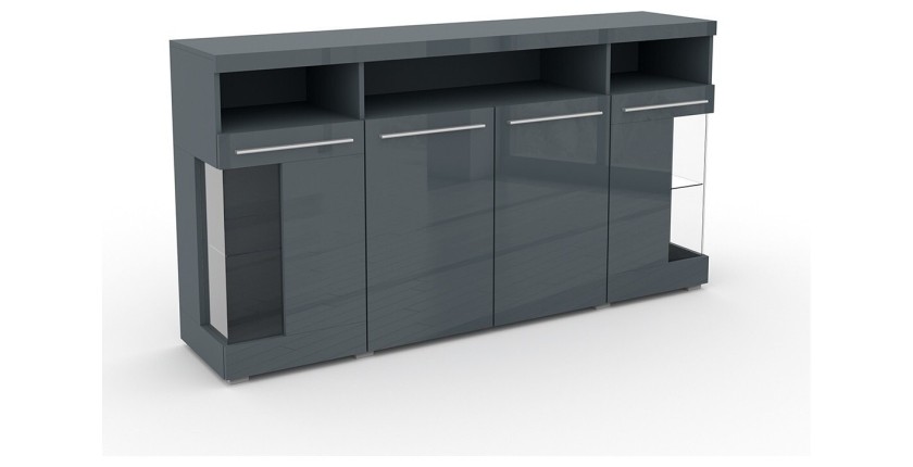 Buffet XL 180cm avec 4 portes couleur gris brillant collection BOMBAY