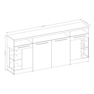 Buffet XL 180cm avec 4 portes couleur gris brillant collection BOMBAY