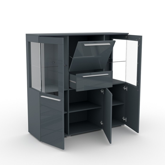 Buffet haut pour salon couleur gris brillant collection BOMBAY