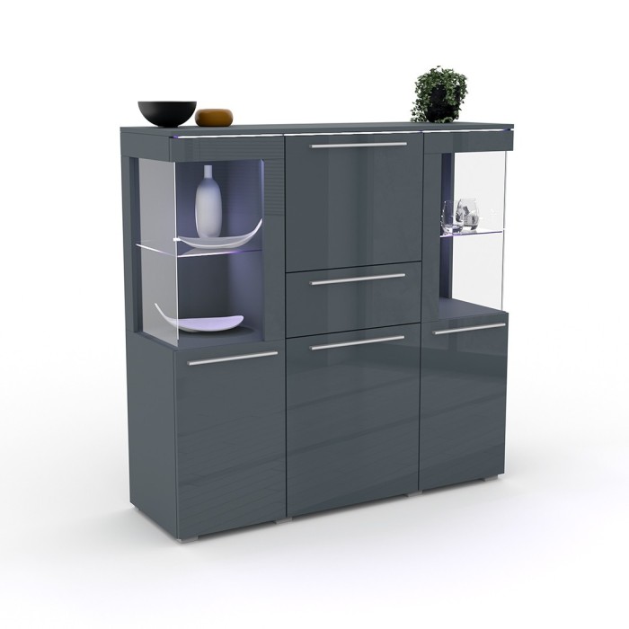 Buffet haut pour salon couleur gris brillant collection BOMBAY