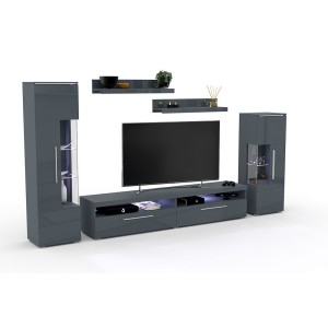 Composition de 5 meubles design pour salon coloris gris brillant collection BOMBAY