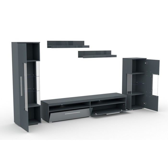 Composition de 5 meubles design pour salon coloris gris brillant collection BOMBAY