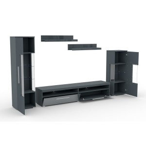 Composition de 5 meubles design pour salon coloris gris brillant collection BOMBAY