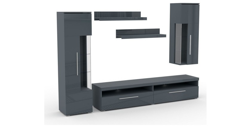 Composition de 5 meubles pour salon coloris gris brillant collection BOMBAY