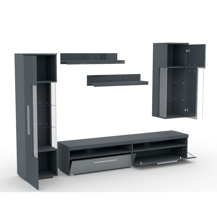 Composition de 5 meubles pour salon coloris gris brillant collection BOMBAY