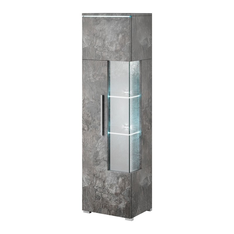 Vitrine haute design collection BOMBAY. Coloris gris effet ardoise. Ouverture Gauche