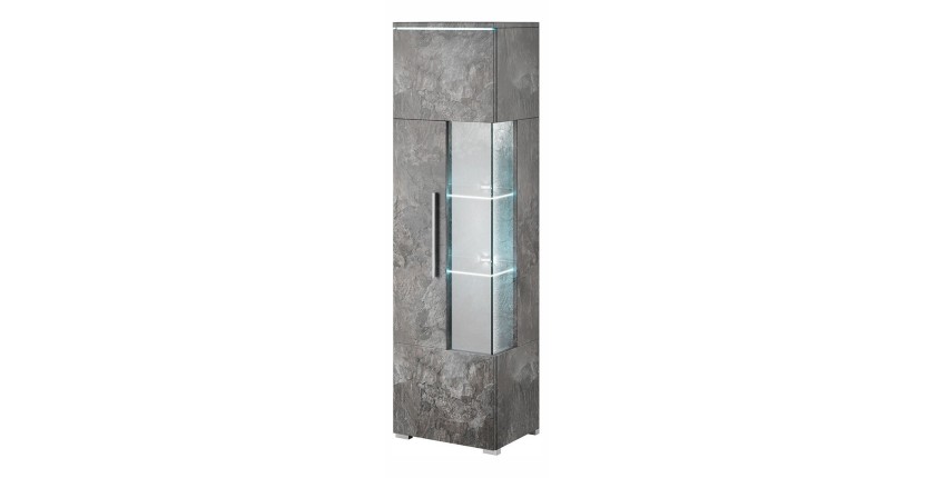 Vitrine haute design collection BOMBAY. Coloris gris effet ardoise. Ouverture Gauche