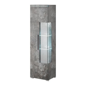 Vitrine haute design collection BOMBAY. Coloris gris effet ardoise. Ouverture Gauche