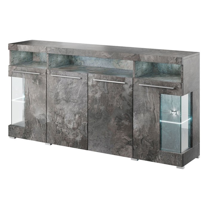 Buffet XL 180cm avec 4 portes couleur gris effet ardoise collection BOMBAY