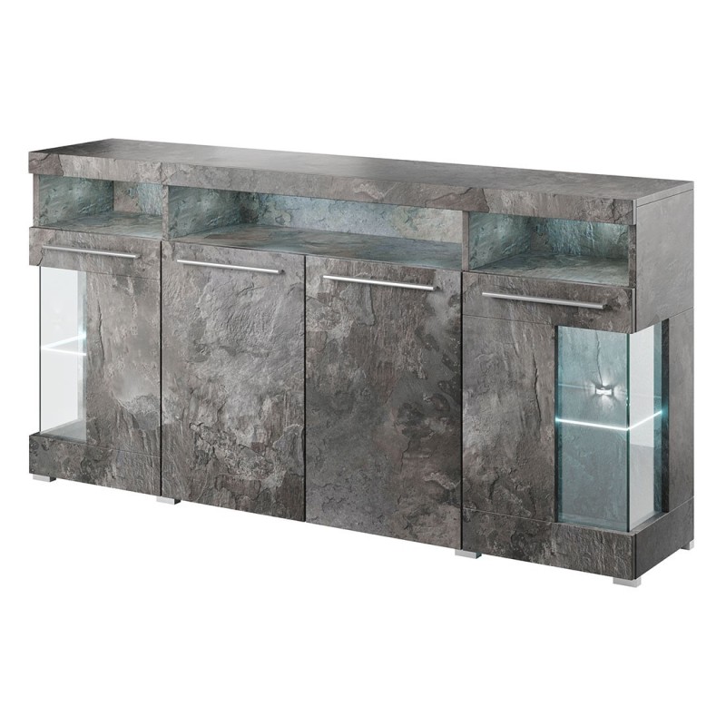 Buffet XL 180cm avec 4 portes couleur gris effet ardoise collection BOMBAY