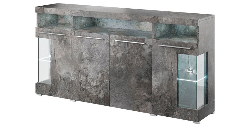 Buffet XL 180cm avec 4 portes couleur gris effet ardoise collection BOMBAY