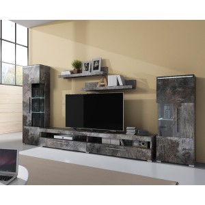 Composition de 5 meubles design pour salon coloris gris effet ardoise collection BOMBAY