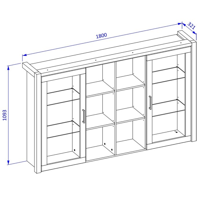 Huche collection BOWIE. 2 portes et 6 niches centrales. Couleur chêne et noir.