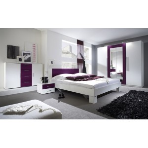 Lit adulte 180x200 collection IRINA. Coloris gris blanc et lilas