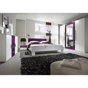 Lit adulte 180x200 collection IRINA. Coloris gris blanc et lilas