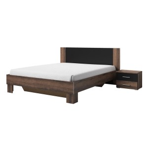 Lit adulte 160x200 collection IRINA. Coloris chêne foncé et noir