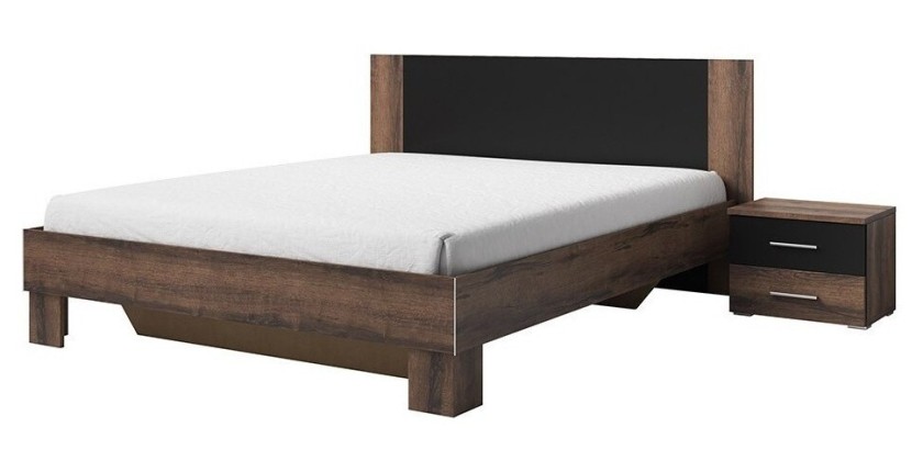 Lit adulte 180x200 collection IRINA. Coloris chêne foncé et noir