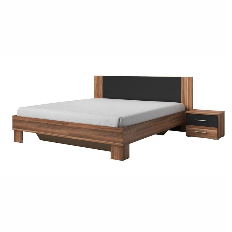 Lit adulte 180x200 collection IRINA. Coloris red wallnut et noir