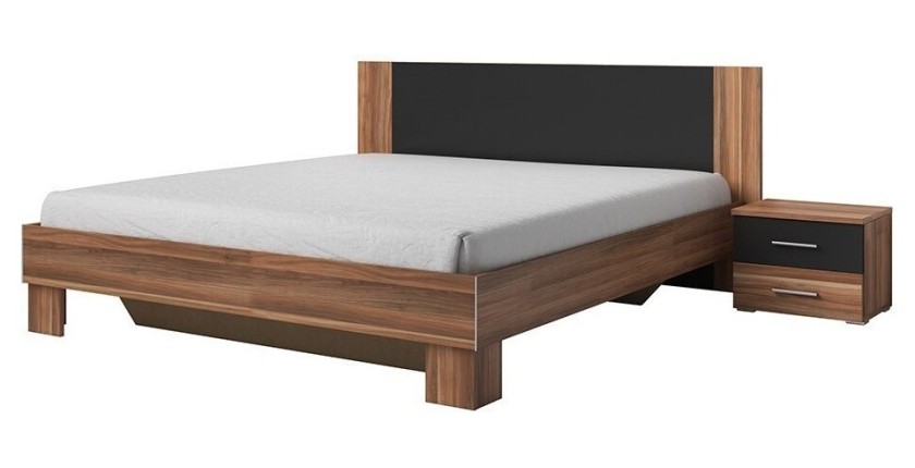 Lit adulte 180x200 collection IRINA. Coloris red wallnut et noir