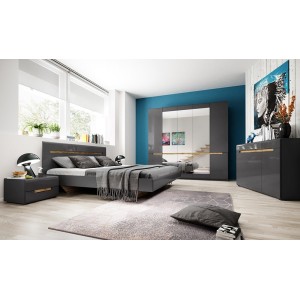 Lit adulte design 160x200 collection LUCIA. Coloris gris et chêne