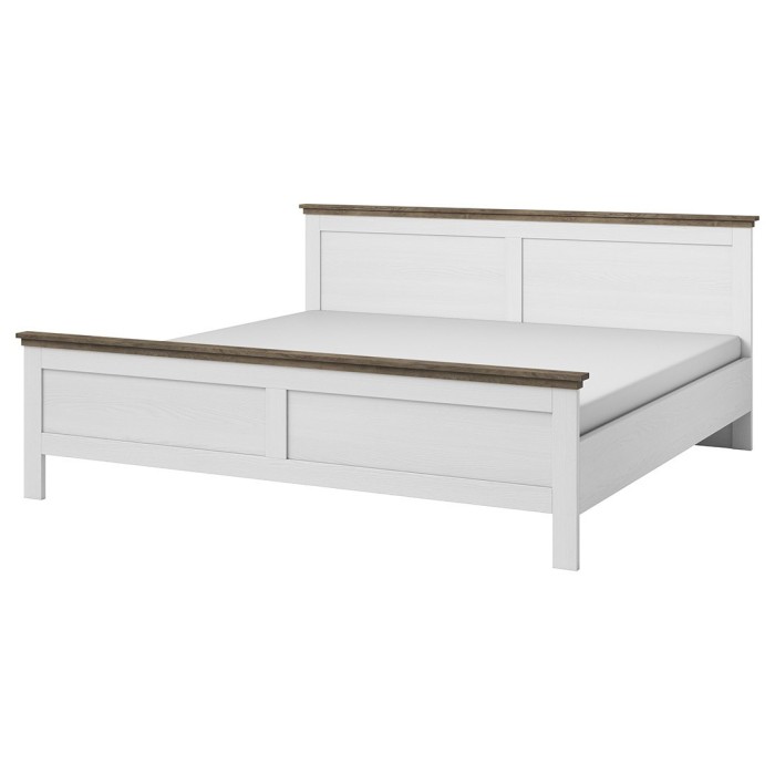Lit adulte 160x200 collection ASSIA. Coloris blanc et  finitions aspect chêne