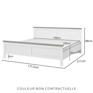 Lit adulte 160x200 collection ASSIA. Coloris vert kaki et finitions aspect chêne