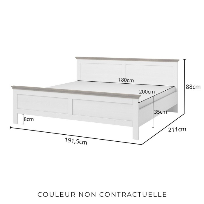 Lit adulte 180x200 collection ASSIA. Coloris vert kaki et finitions aspect chêne