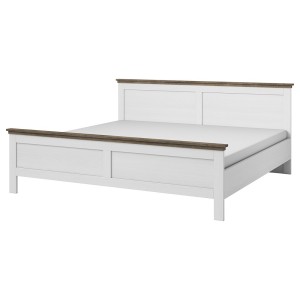 Lit adulte 140x200 collection ASSIA. Coloris blanc et finitions aspect chêne