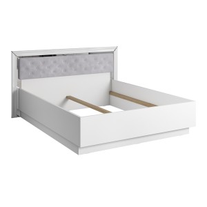 Lit adulte 160x200 collection DOHA. Coloris blanc et argent