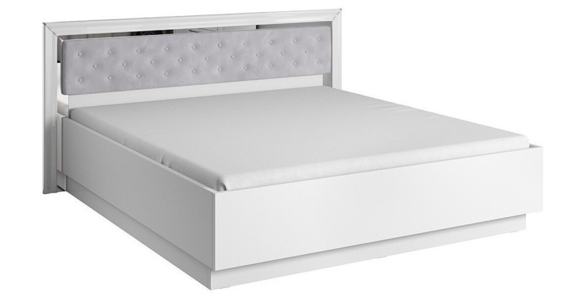 Lit adulte 180x200 collection DOHA. Coloris blanc et argent