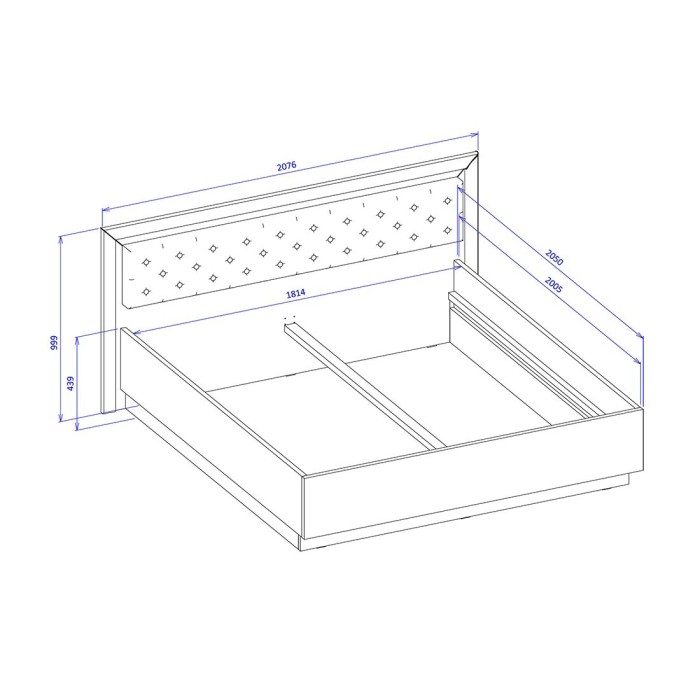 Lit adulte 180x200 collection DOHA. Coloris blanc et argent