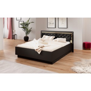 Lit adulte 160x200 collection DOHA. Coloris noir mat et dorées