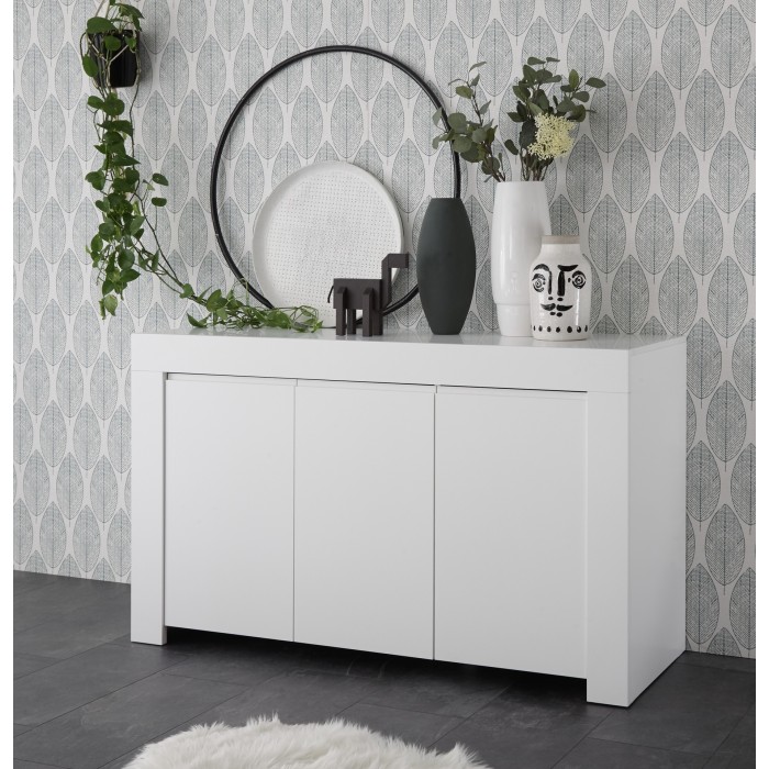 Buffet 3 portes, collection ZEFIR, coloris blanc mat, idéal pour votre salon ou salle à manger