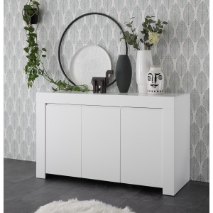 Buffet 3 portes, collection ZEFIR, coloris blanc mat, idéal pour votre salon ou salle à manger